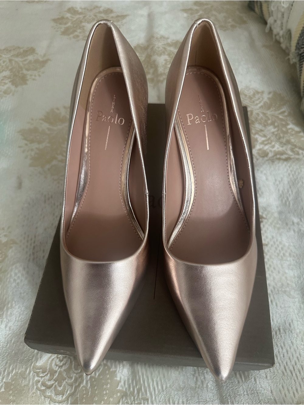 Lines Paolo metalic leather Rose Gold shoes Pointed-Toe Stiletto Pumps